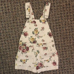 Urban Outfitters Denim White Floral Overalls